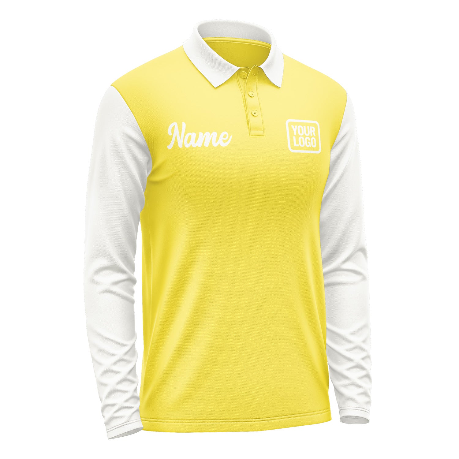 Custom Light Yellow White Long Sleeve Polo Shirt Pl261818B118