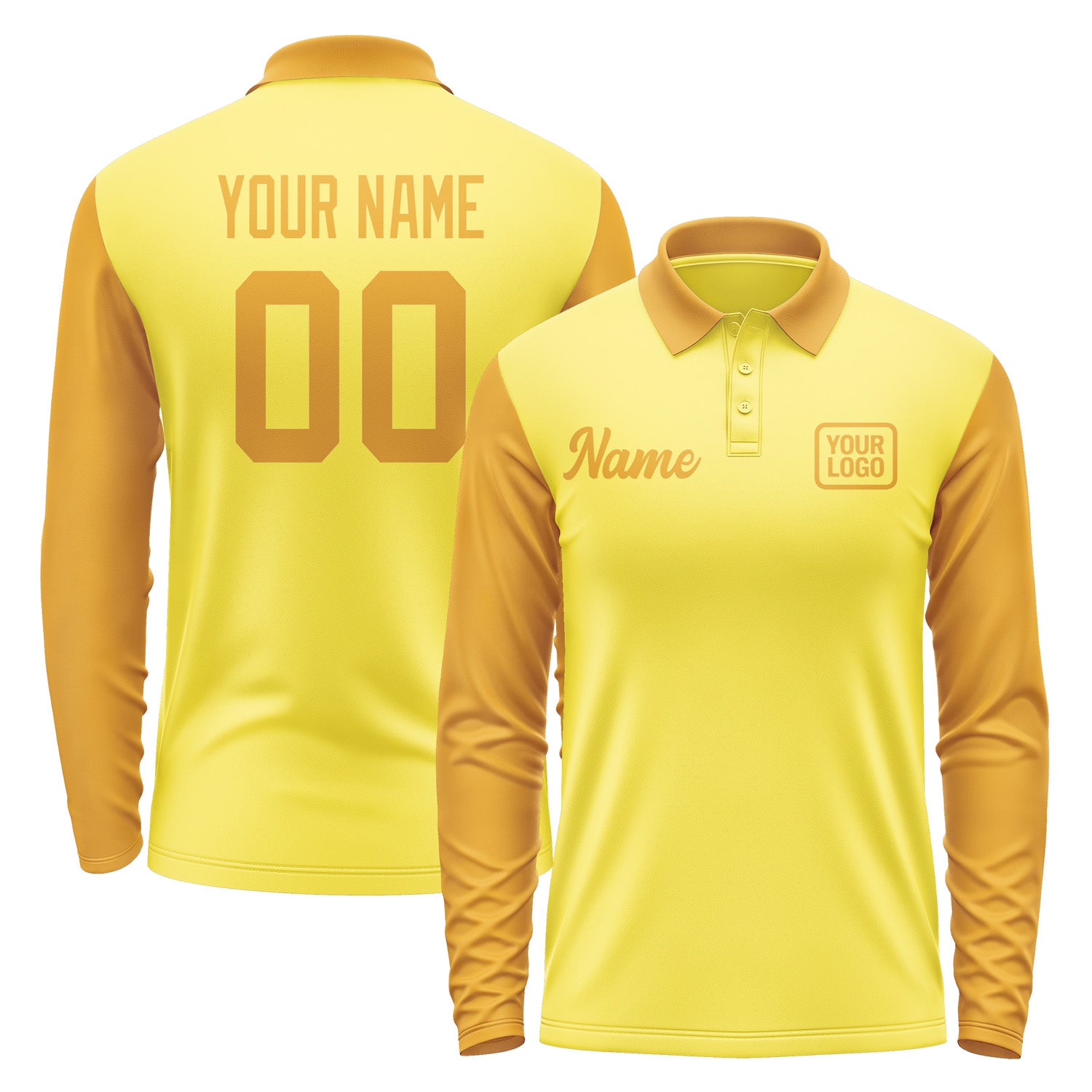 Custom Light Yellow Yellow Long Sleeve Polo Shirt Pl261919B119