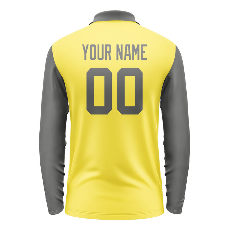 Custom Light Yellow Dark Grey Long Sleeve Polo Shirt Pl262020B120