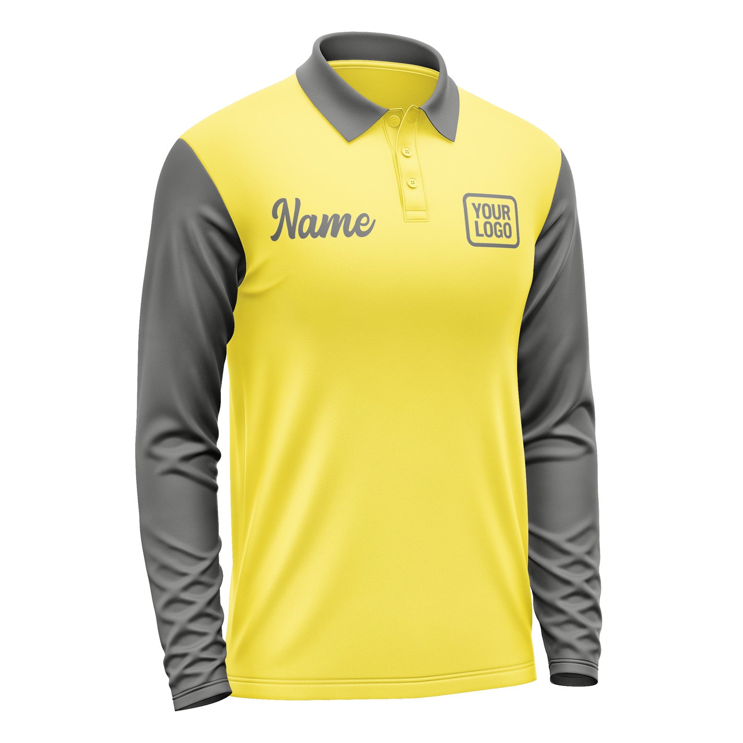 Custom Light Yellow Dark Grey Long Sleeve Polo Shirt Pl262020B120