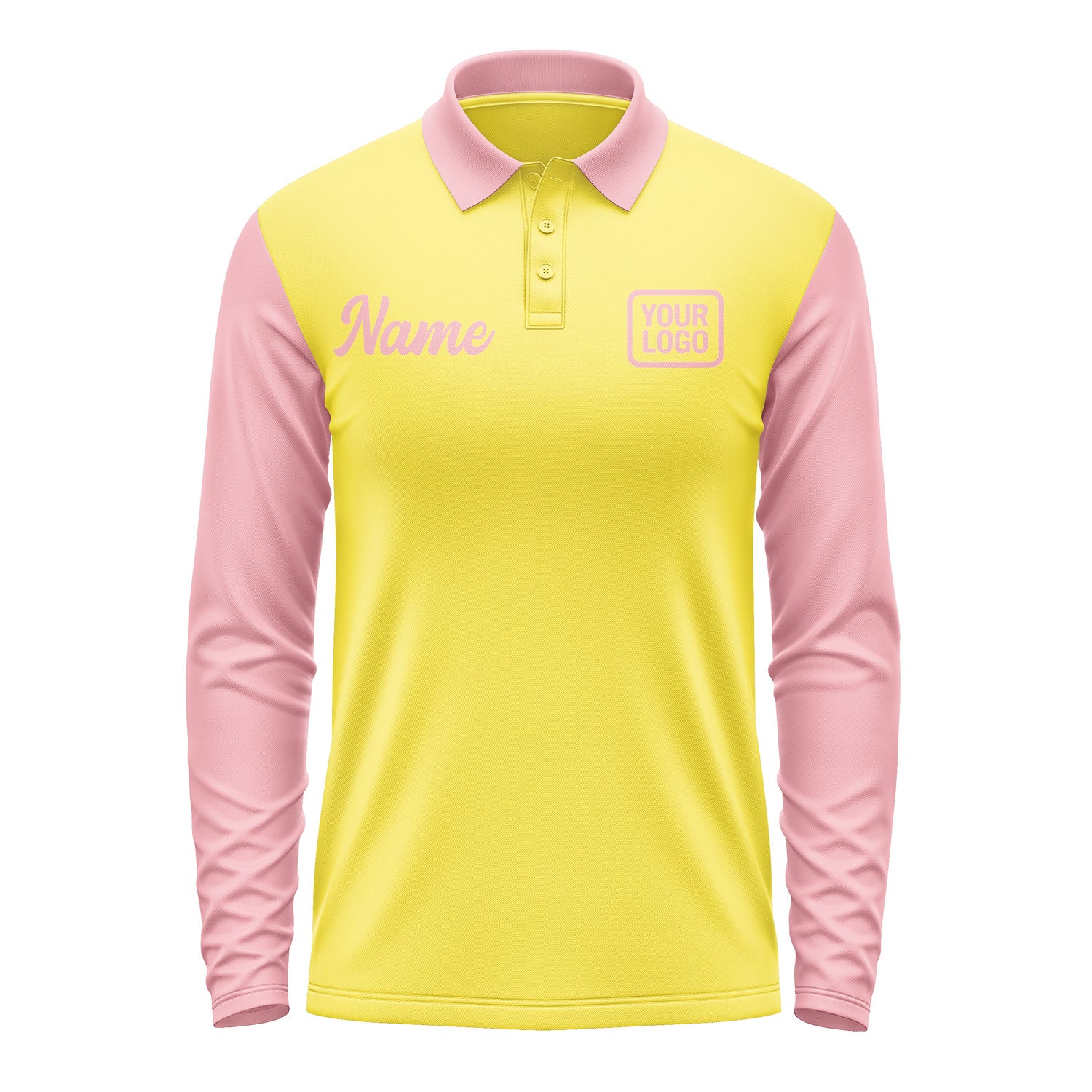 Custom Light Yellow Light Pink Long Sleeve Polo Shirt Pl262121B121