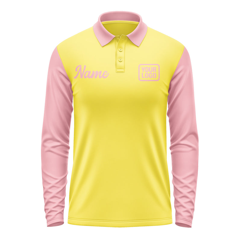 Custom Light Yellow Light Pink Long Sleeve Polo Shirt Pl262121B121