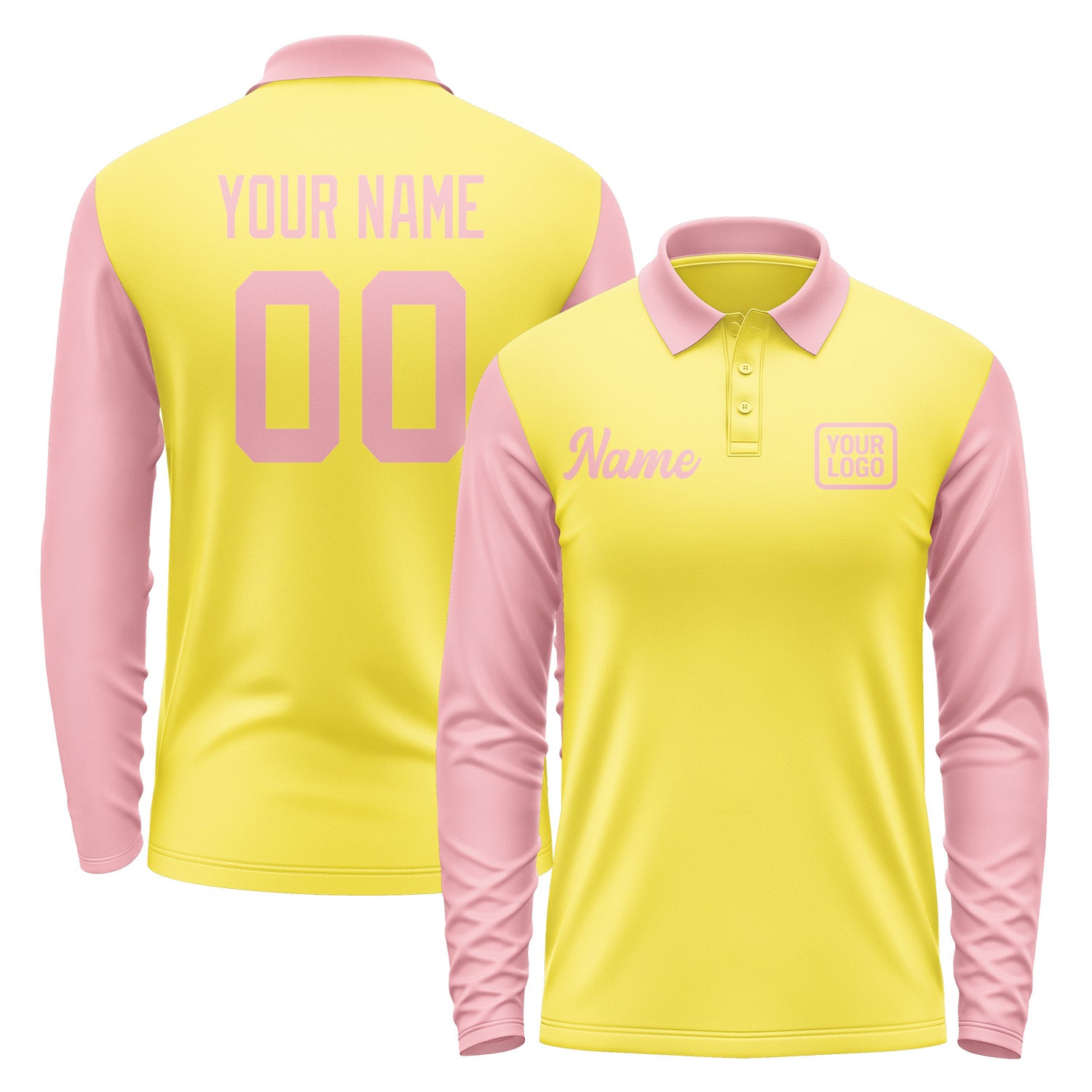 Custom Light Yellow Light Pink Long Sleeve Polo Shirt Pl262121B121