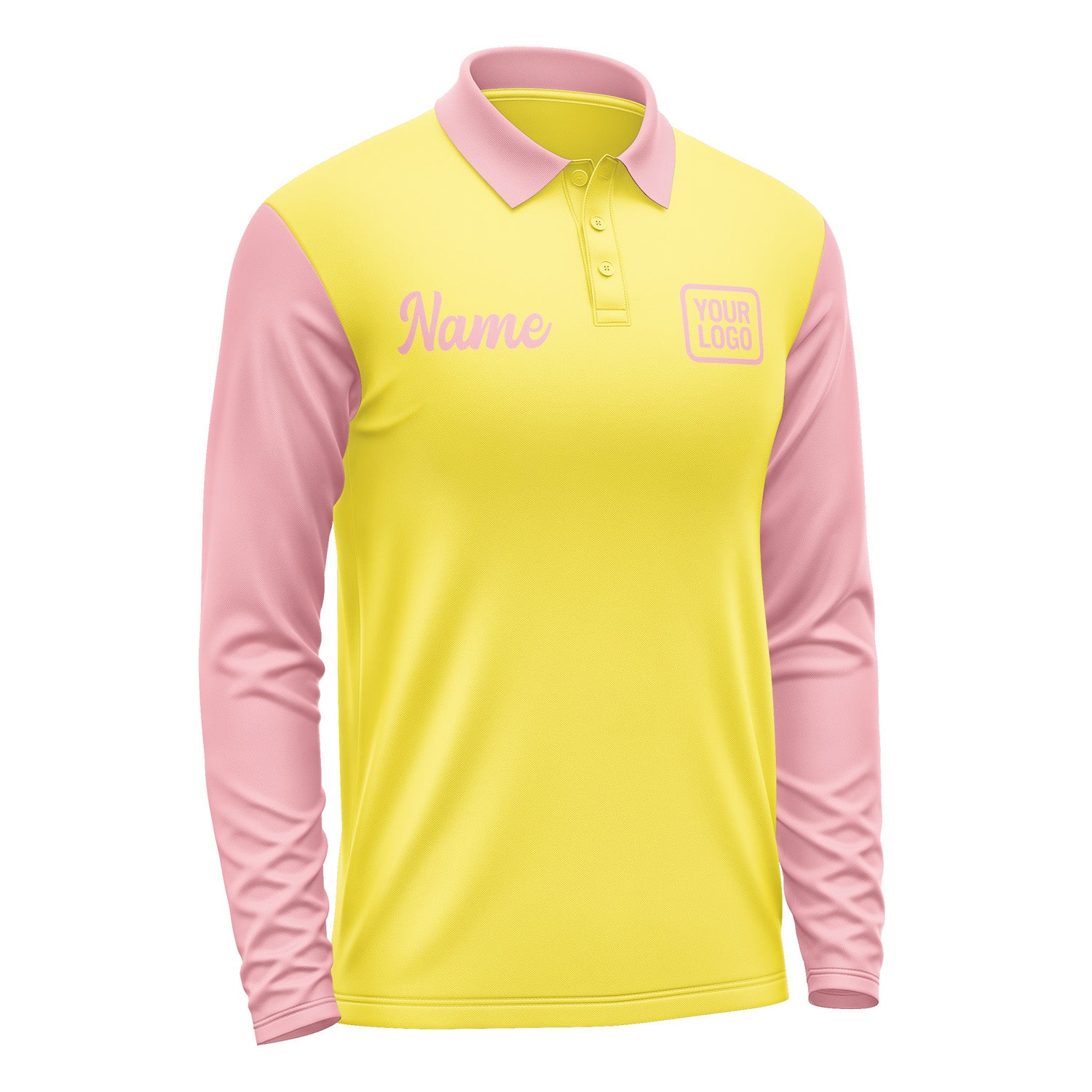 Custom Light Yellow Light Pink Long Sleeve Polo Shirt Pl262121B121