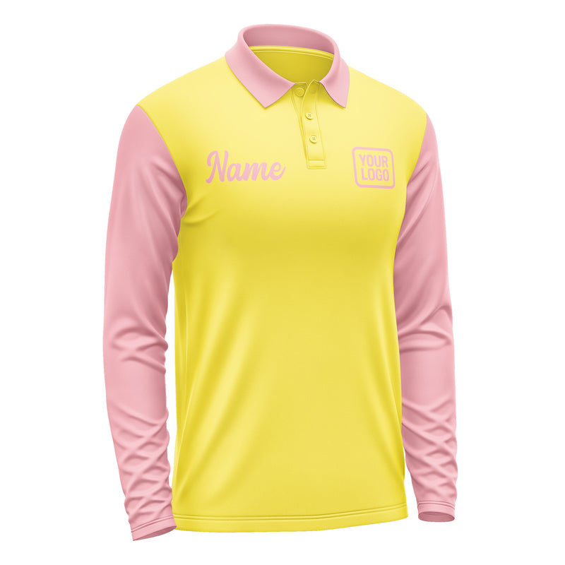 Custom Light Yellow Light Pink Long Sleeve Polo Shirt Pl262121B121