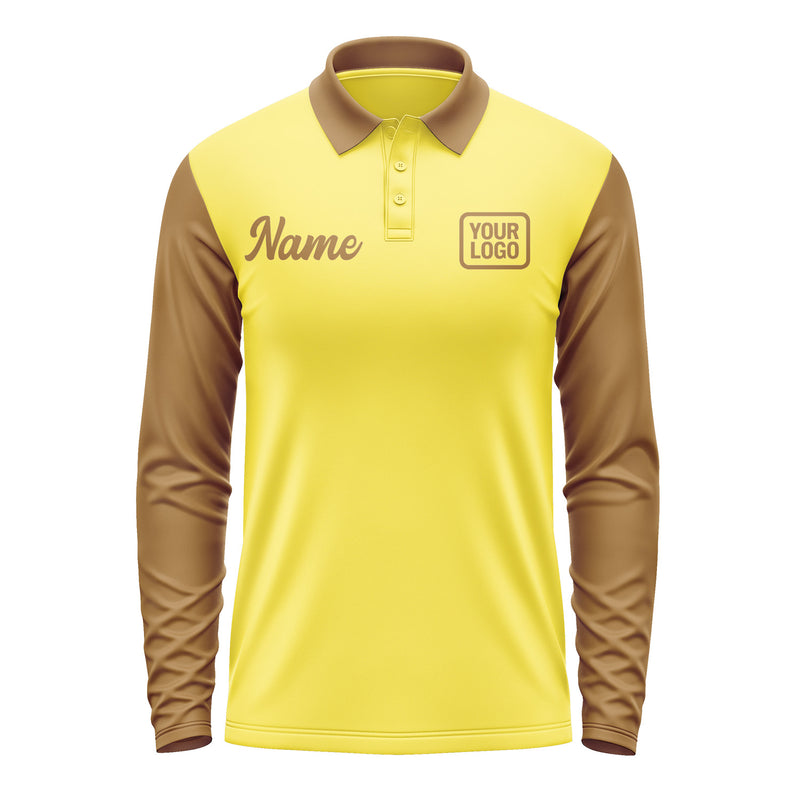 Custom Light Yellow Khaki Long Sleeve Polo Shirt Pl262222B122