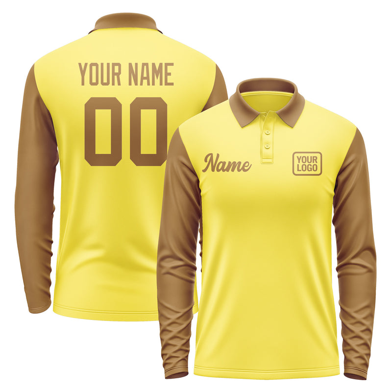 Custom Light Yellow Khaki Long Sleeve Polo Shirt Pl262222B122