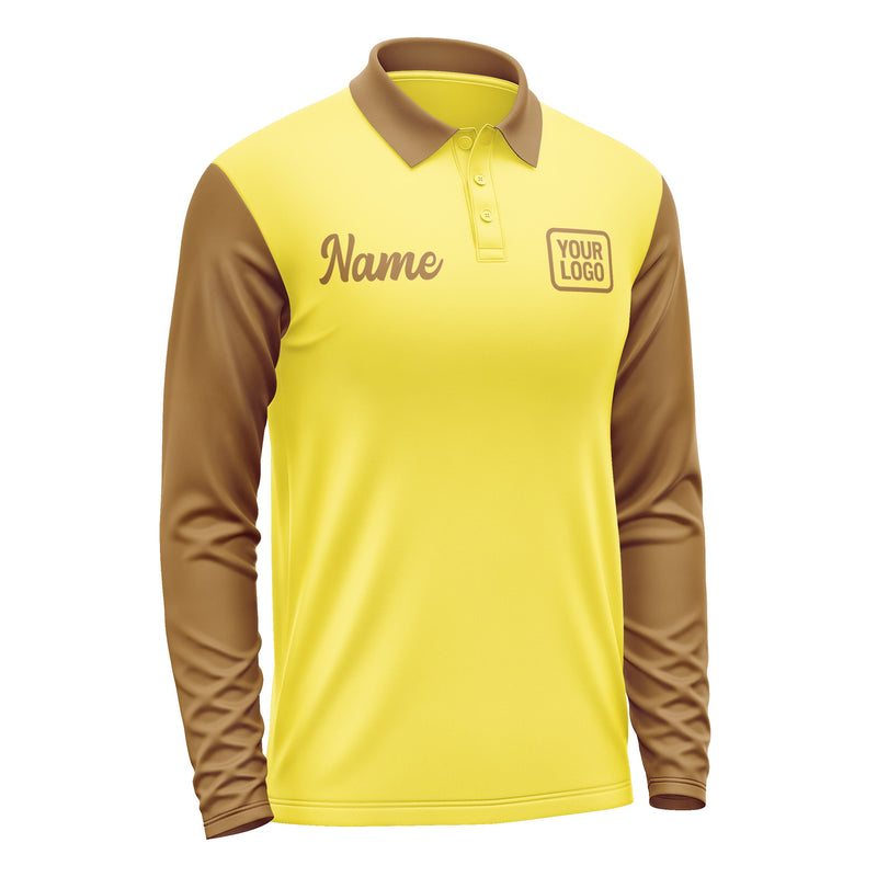 Custom Light Yellow Khaki Long Sleeve Polo Shirt Pl262222B122
