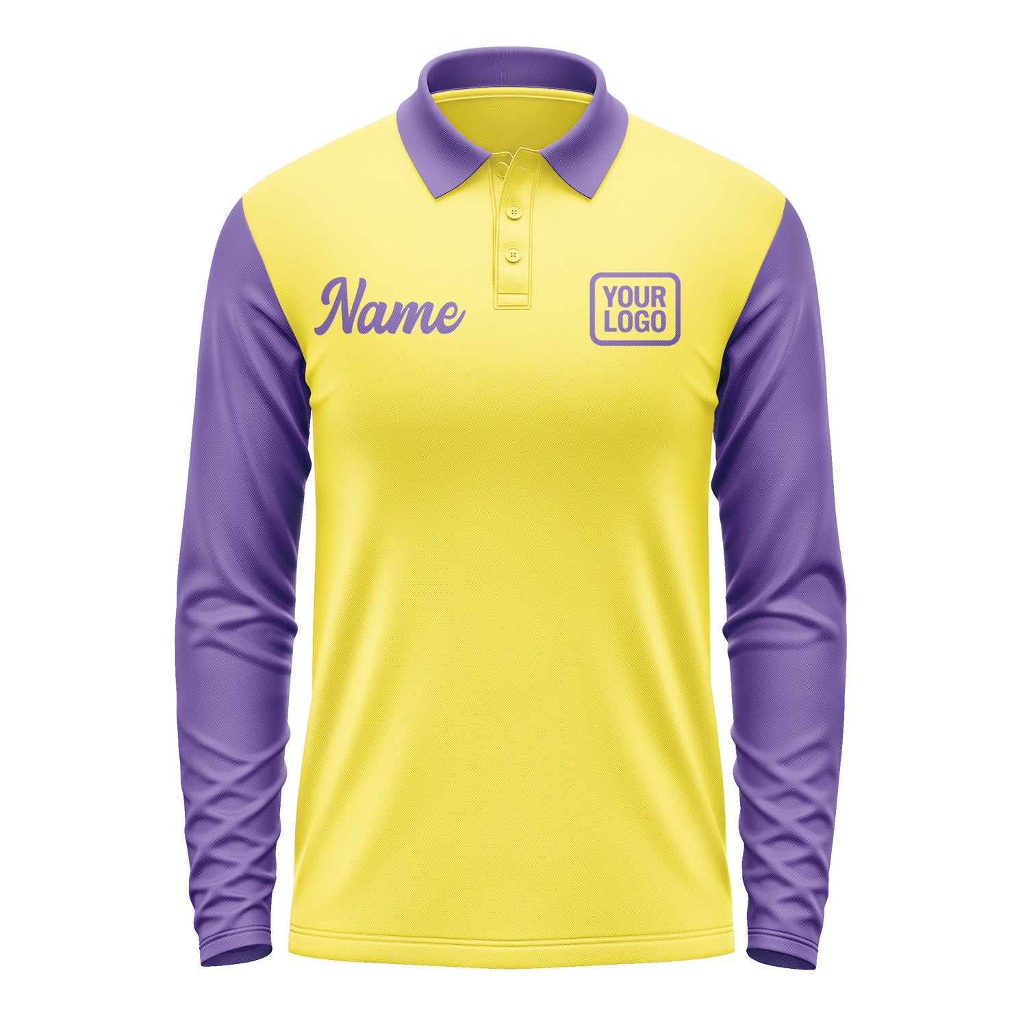 Custom Light Yellow Light Purple Long Sleeve Polo Shirt Pl262323B123
