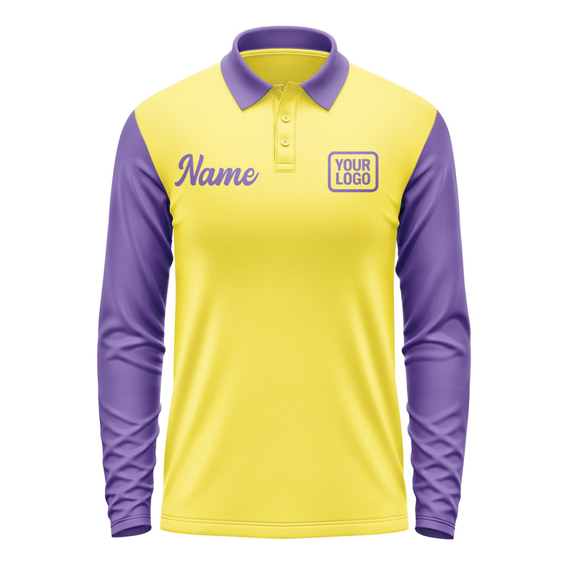 Custom Light Yellow Light Purple Long Sleeve Polo Shirt Pl262323B123