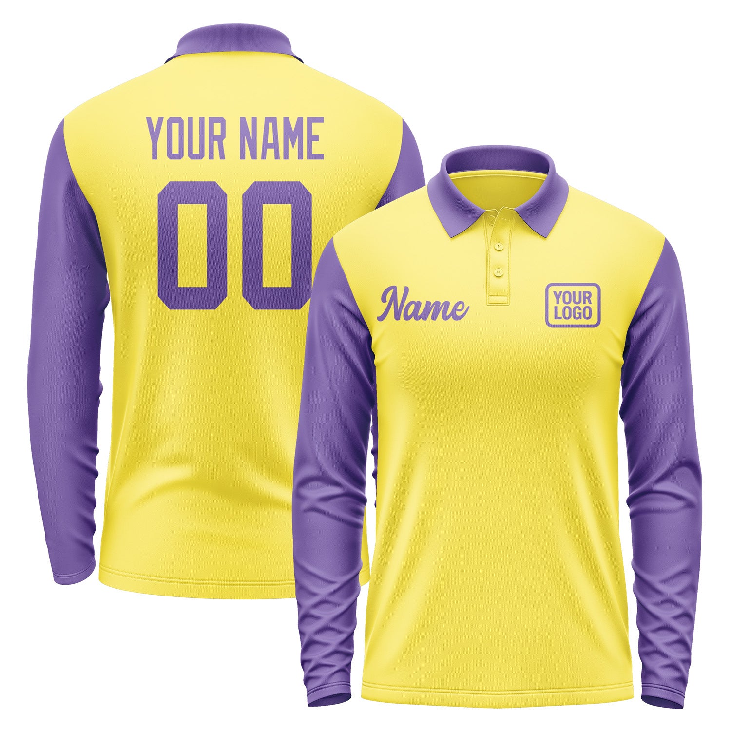 Custom Light Yellow Light Purple Long Sleeve Polo Shirt Pl262323B123