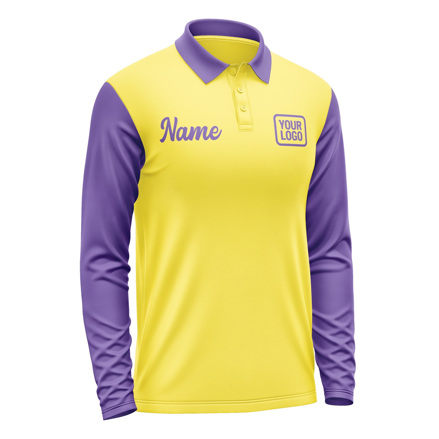 Custom Light Yellow Light Purple Long Sleeve Polo Shirt Pl262323B123