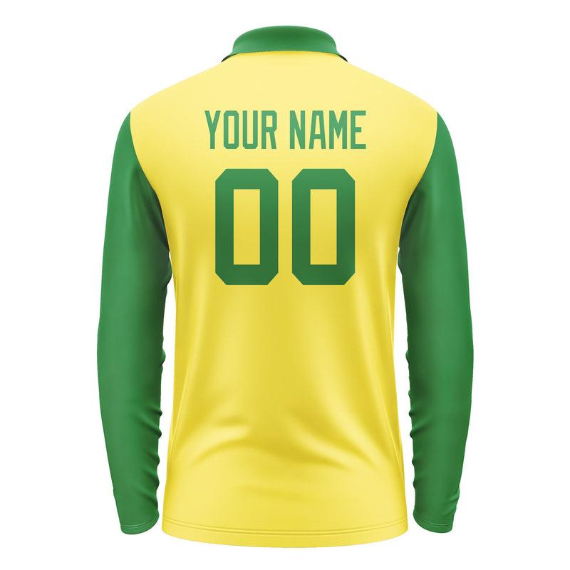 Custom Light Yellow Emerald Green Long Sleeve Polo Shirt Pl262424B124