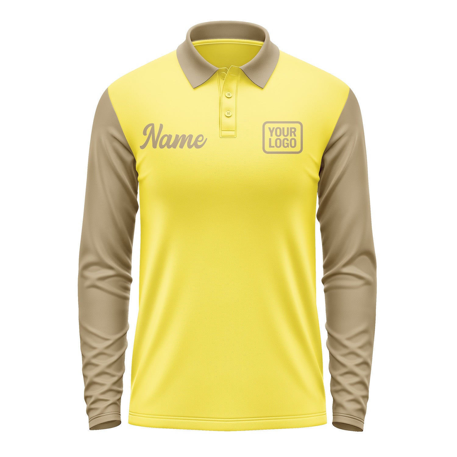 Custom Light Yellow Light Khaki Long Sleeve Polo Shirt Pl262525B125