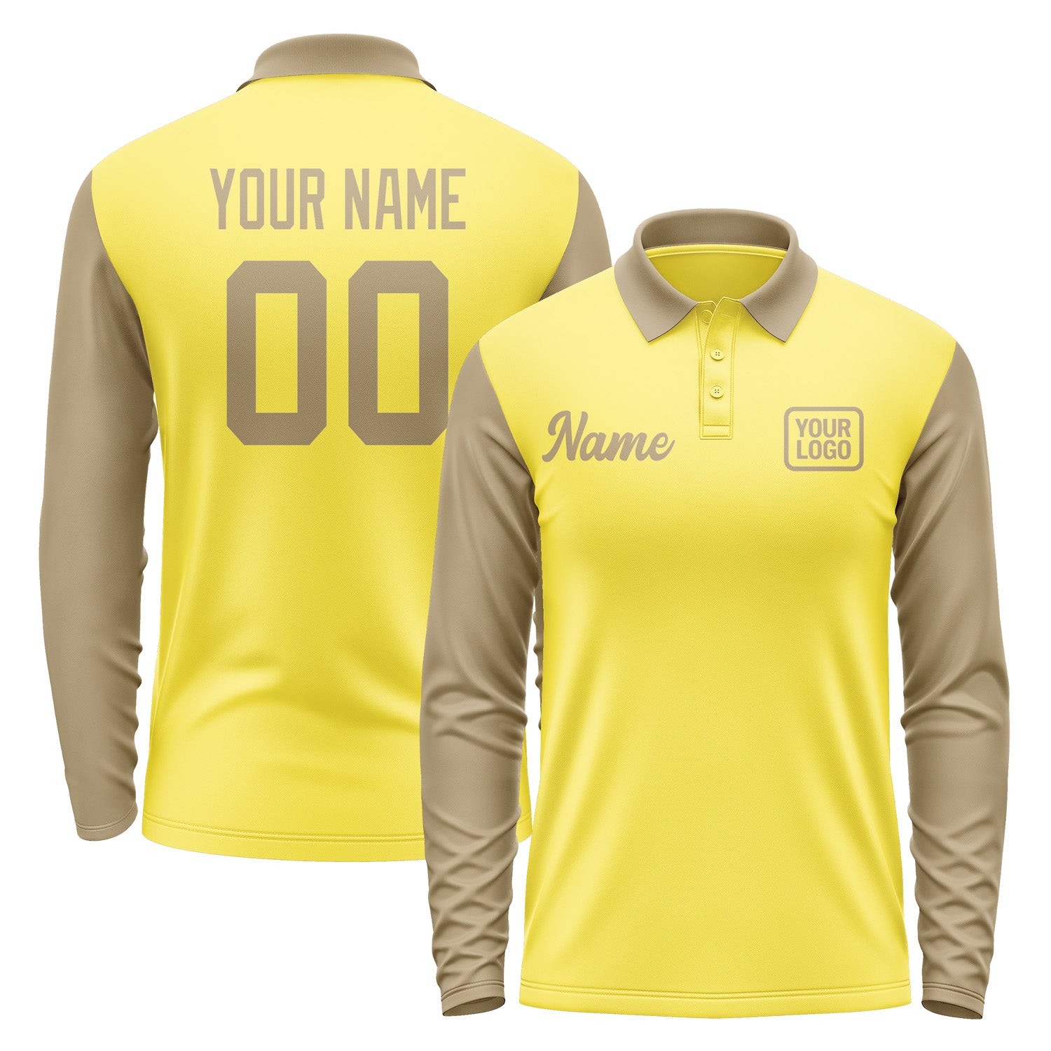 Custom Light Yellow Light Khaki Long Sleeve Polo Shirt Pl262525B125