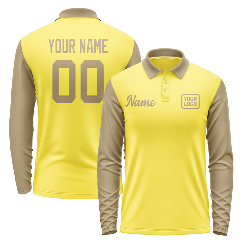 Custom Light Yellow Light Khaki Long Sleeve Polo Shirt Pl262525B125