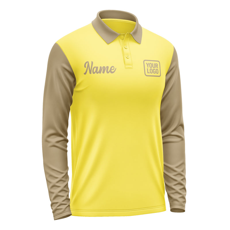 Custom Light Yellow Light Khaki Long Sleeve Polo Shirt Pl262525B125