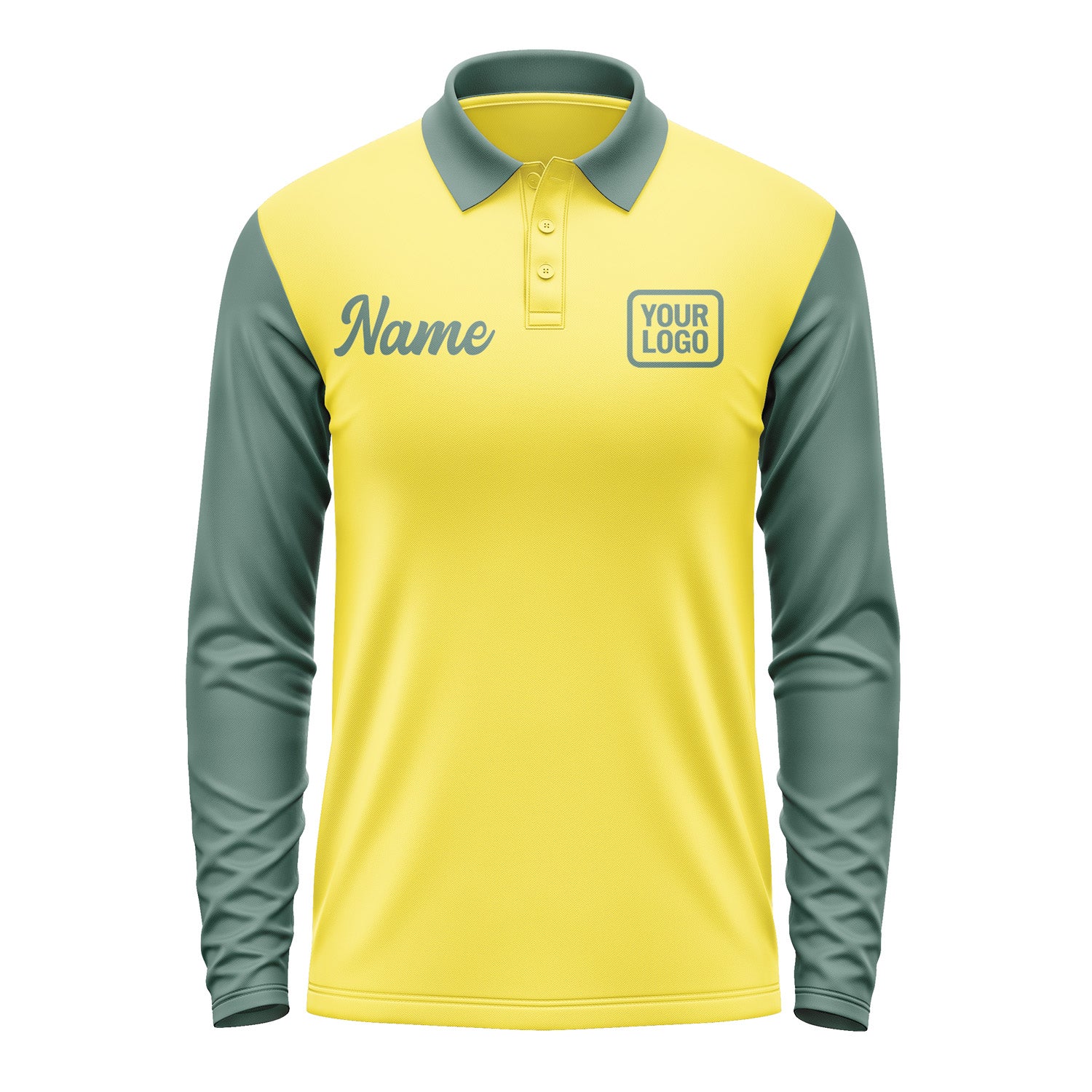 Custom Light Yellow Blue Green Long Sleeve Polo Shirt Pl262727B127