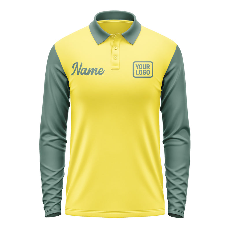 Custom Light Yellow Blue Green Long Sleeve Polo Shirt Pl262727B127