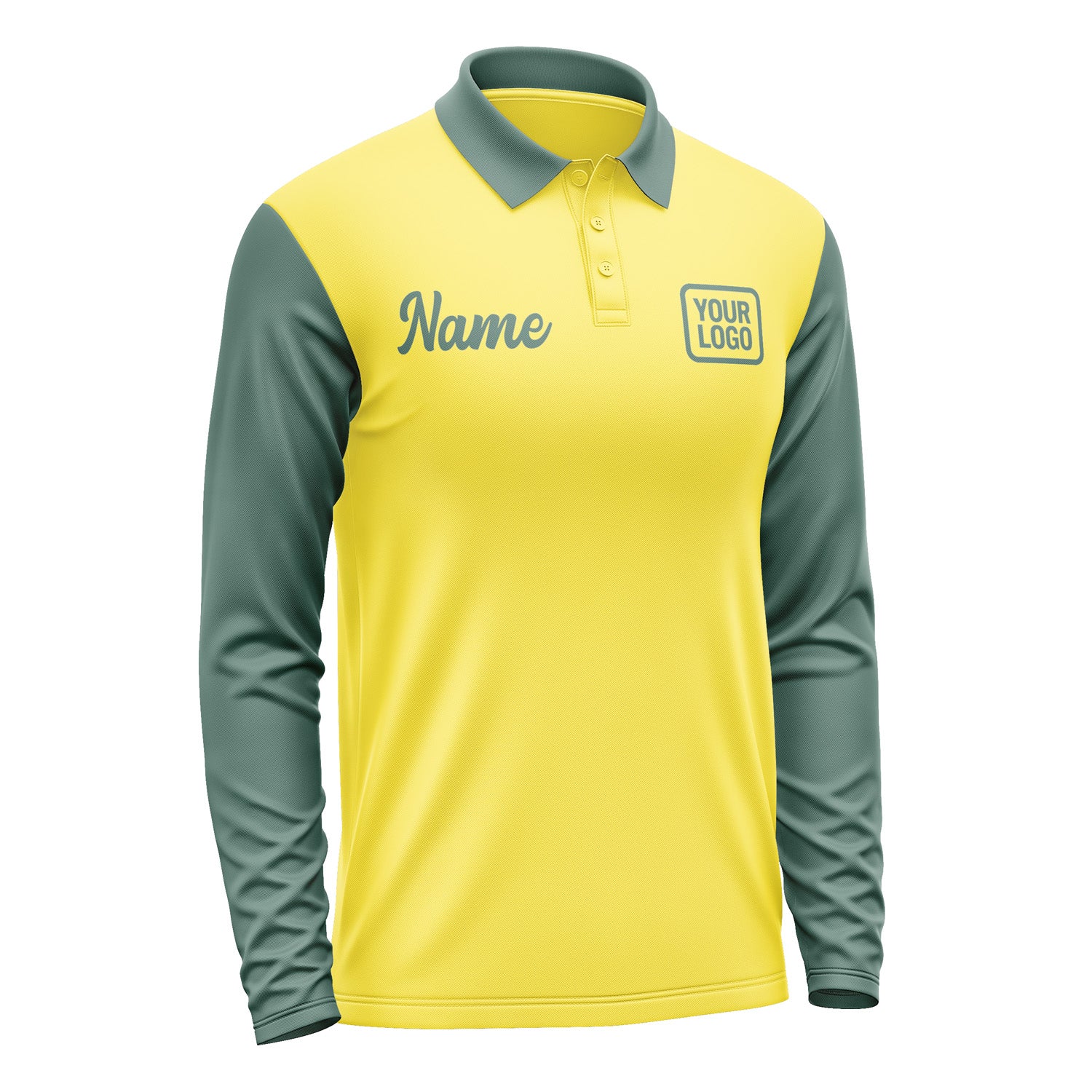 Custom Light Yellow Blue Green Long Sleeve Polo Shirt Pl262727B127