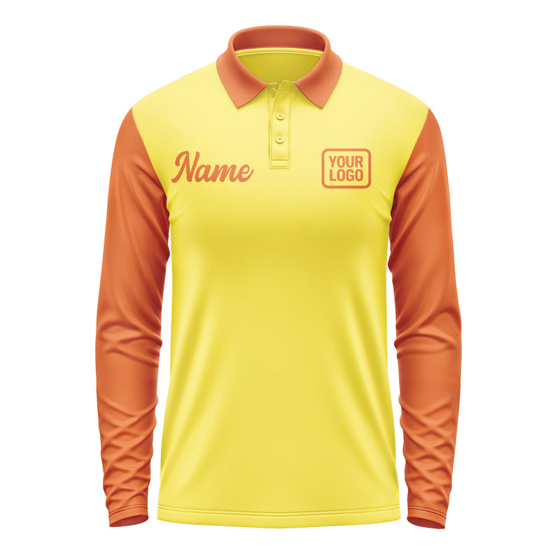 Custom Light Yellow Orange Long Sleeve Polo Shirt Pl262828B128
