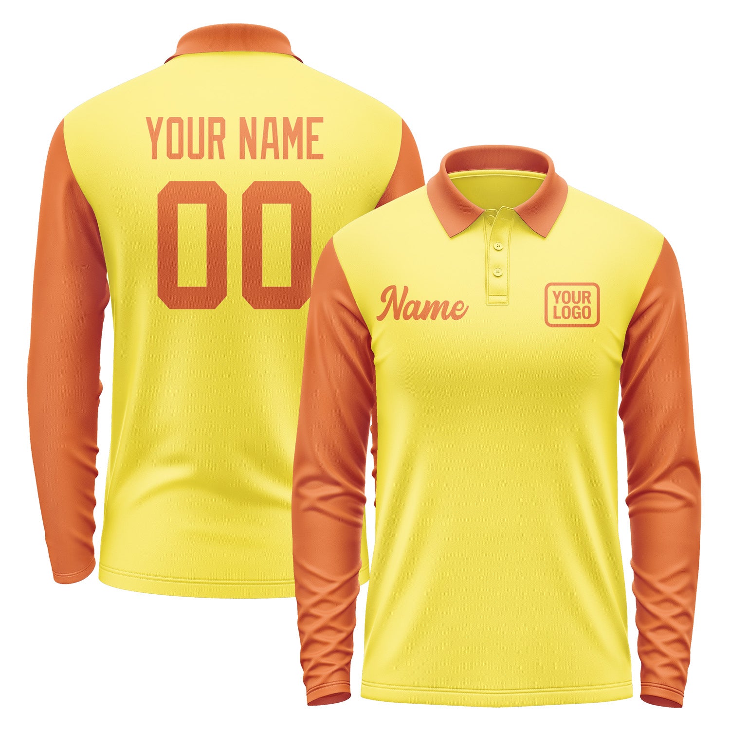 Custom Light Yellow Orange Long Sleeve Polo Shirt Pl262828B128