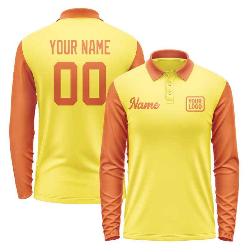 Custom Light Yellow Orange Long Sleeve Polo Shirt Pl262828B128