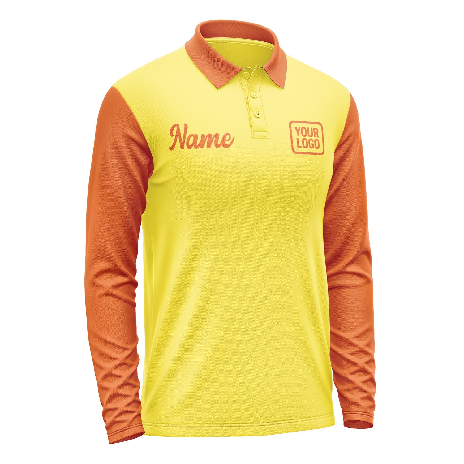 Custom Light Yellow Orange Long Sleeve Polo Shirt Pl262828B128