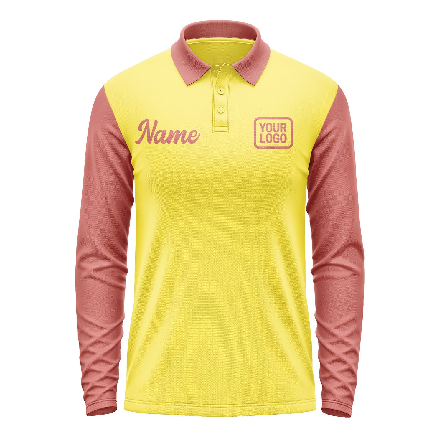 Custom Light Yellow Copper Rose Long Sleeve Polo Shirt Pl262929B129