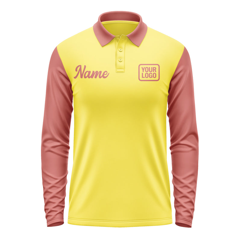 Custom Light Yellow Copper Rose Long Sleeve Polo Shirt Pl262929B129