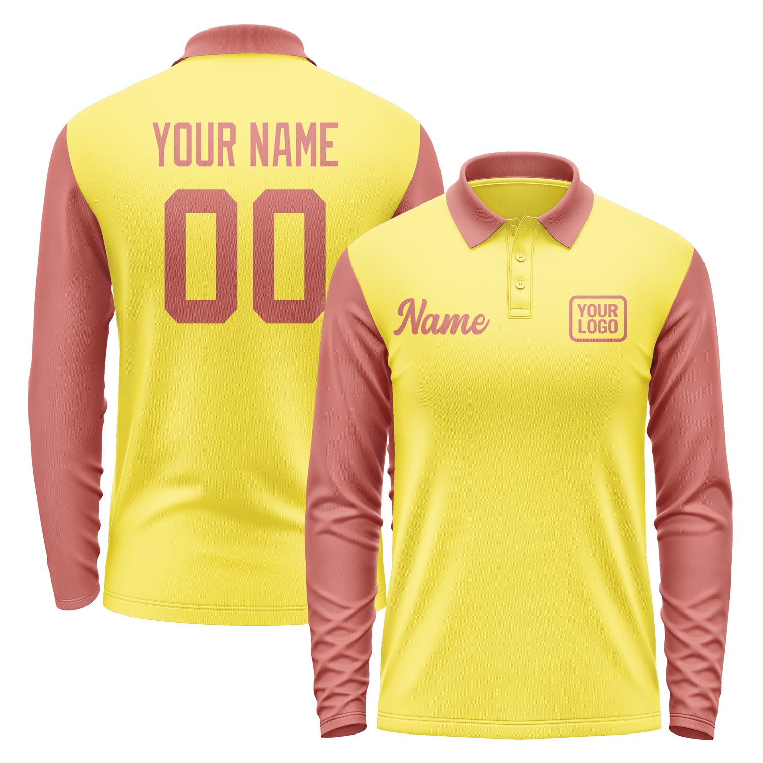 Custom Light Yellow Copper Rose Long Sleeve Polo Shirt Pl262929B129