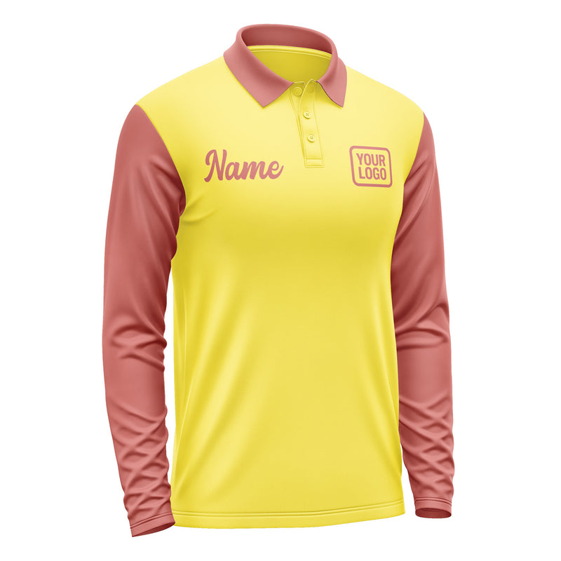 Custom Light Yellow Copper Rose Long Sleeve Polo Shirt Pl262929B129