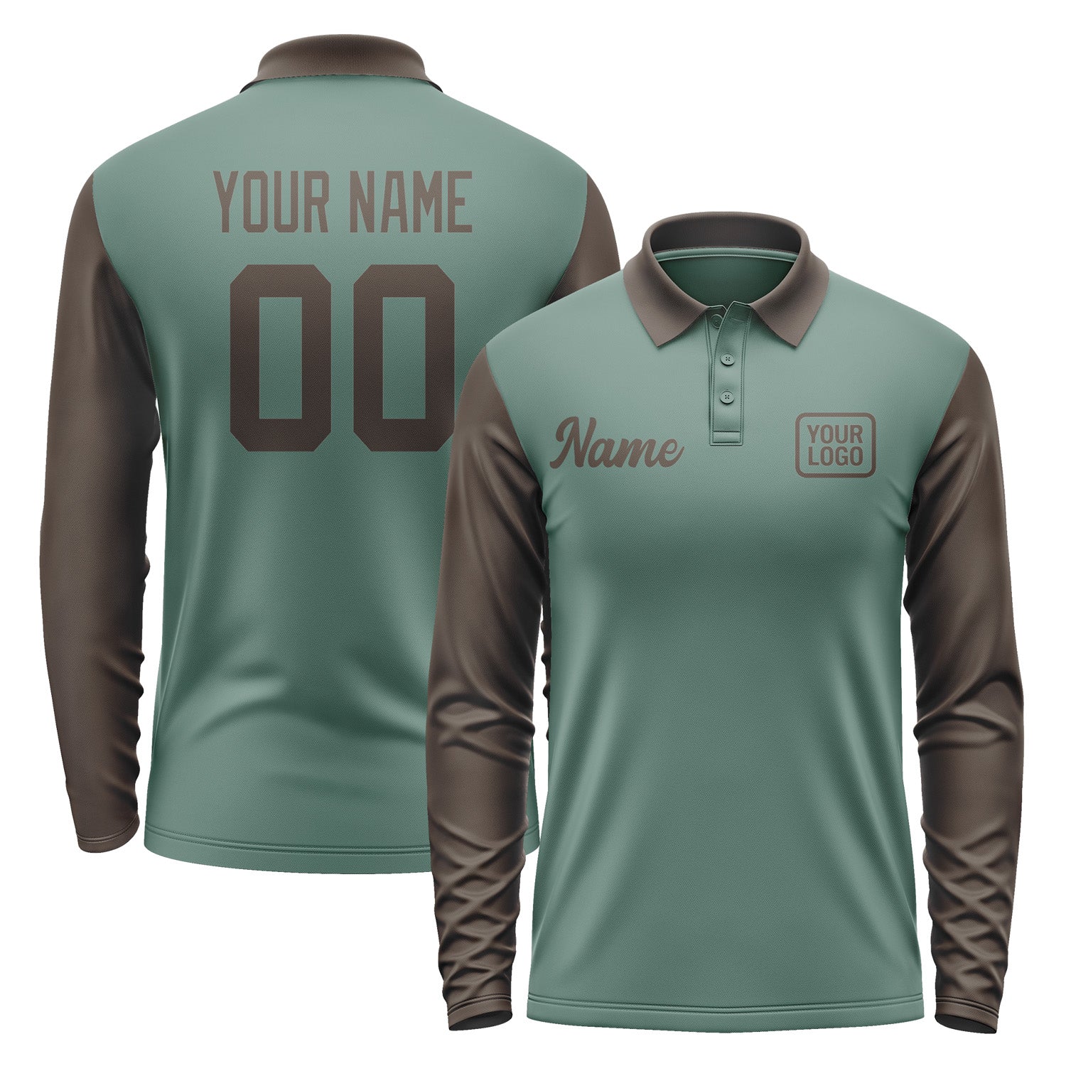 Custom Blue Green Brown Long Sleeve Polo Shirt Pl270101B101