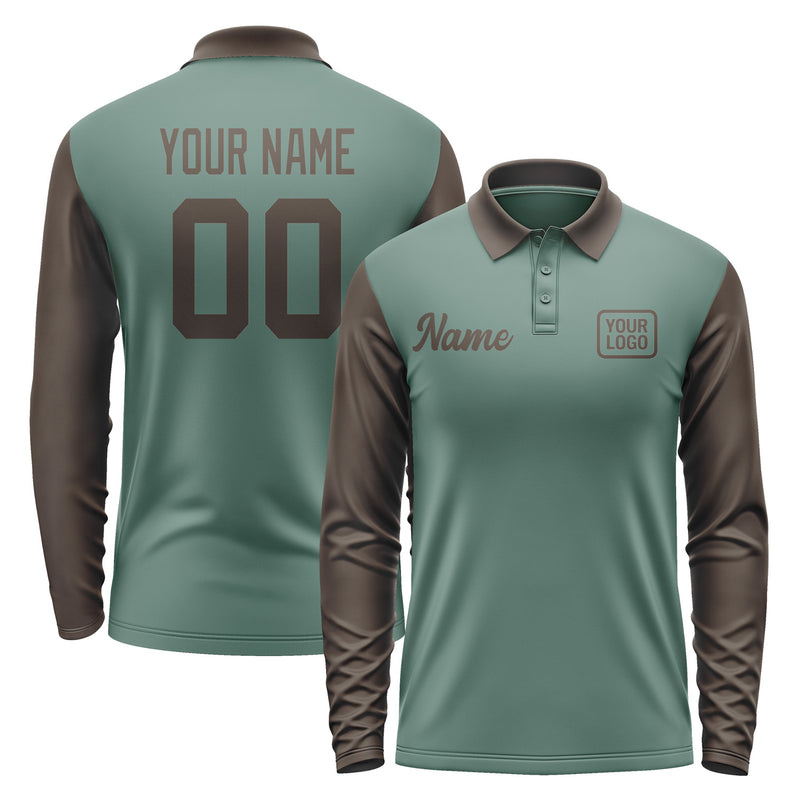 Custom Blue Green Brown Long Sleeve Polo Shirt Pl270101B101