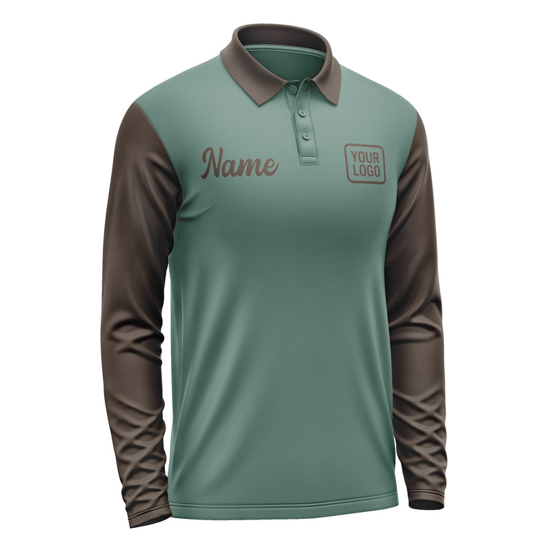 Custom Blue Green Brown Long Sleeve Polo Shirt Pl270101B101