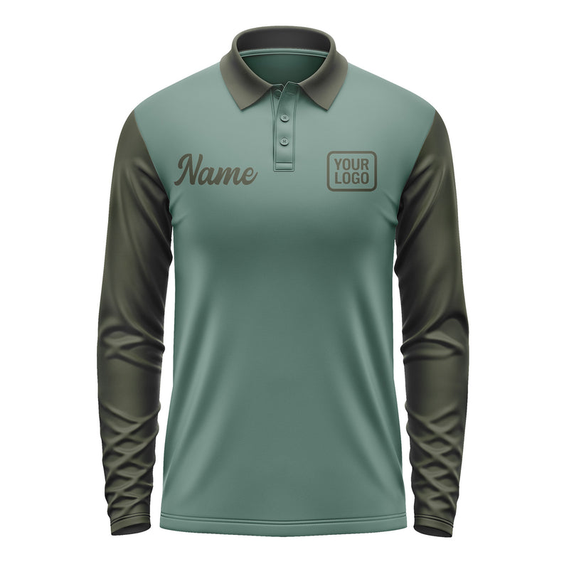 Custom Blue Green Olive Long Sleeve Polo Shirt Pl270202B102