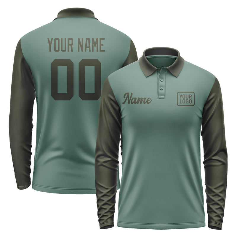 Custom Blue Green Olive Long Sleeve Polo Shirt Pl270202B102