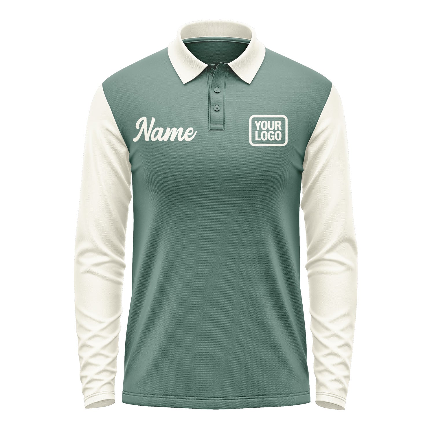 Custom Blue Green Cream Long Sleeve Polo Shirt Pl270303B103