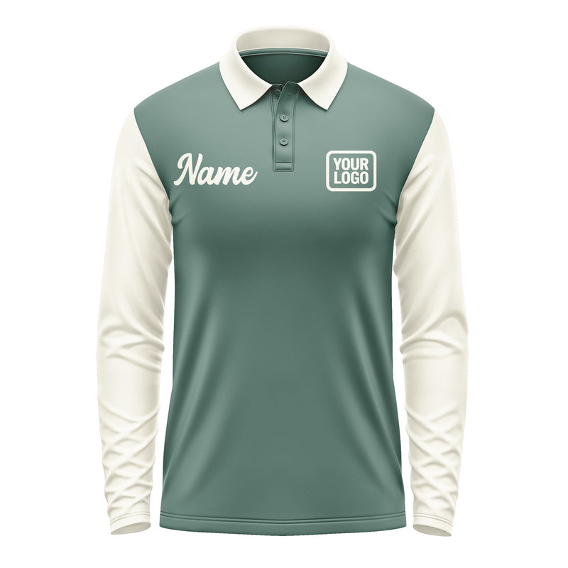 Custom Blue Green Cream Long Sleeve Polo Shirt Pl270303B103