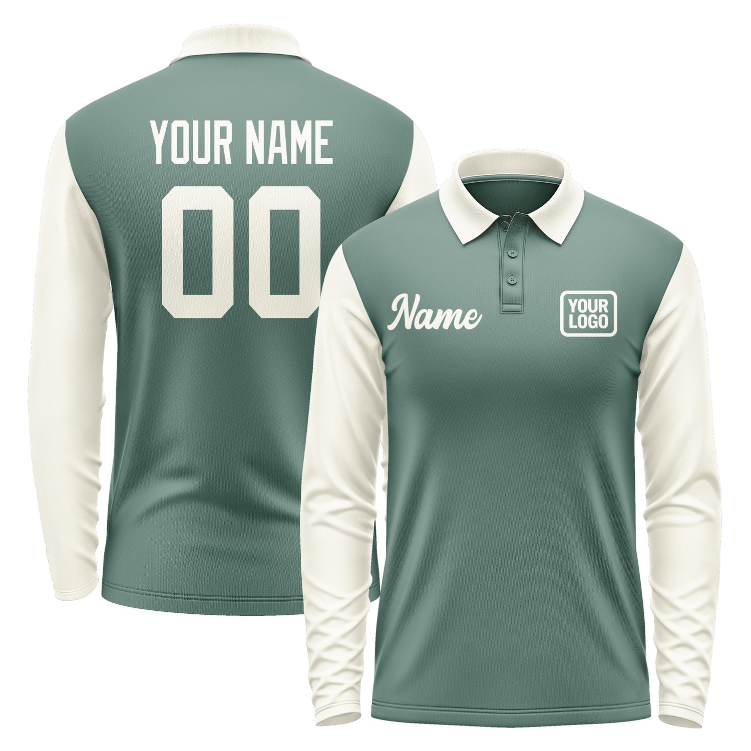 Custom Blue Green Cream Long Sleeve Polo Shirt Pl270303B103