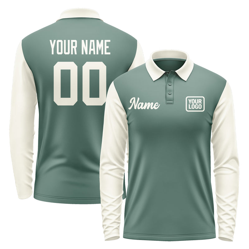 Custom Blue Green Cream Long Sleeve Polo Shirt Pl270303B103