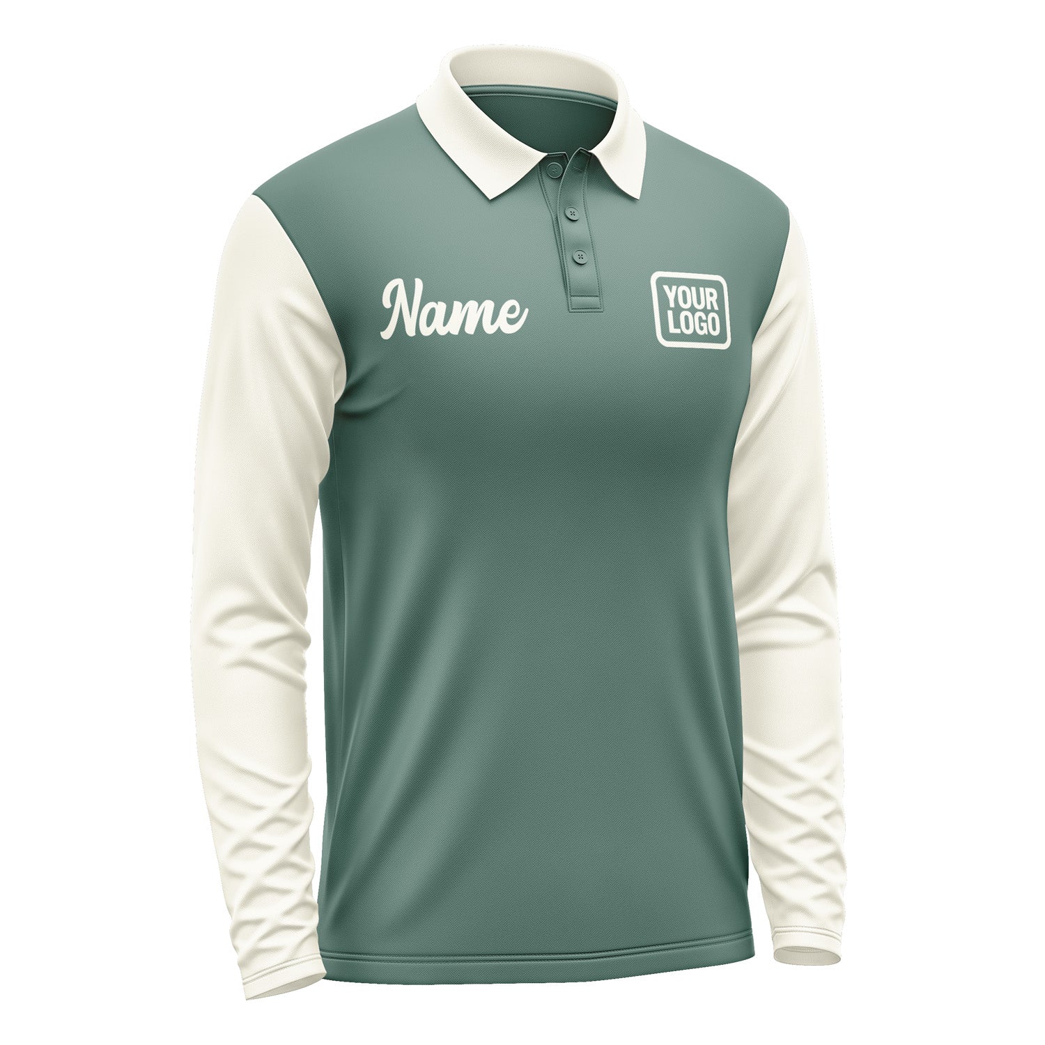 Custom Blue Green Cream Long Sleeve Polo Shirt Pl270303B103