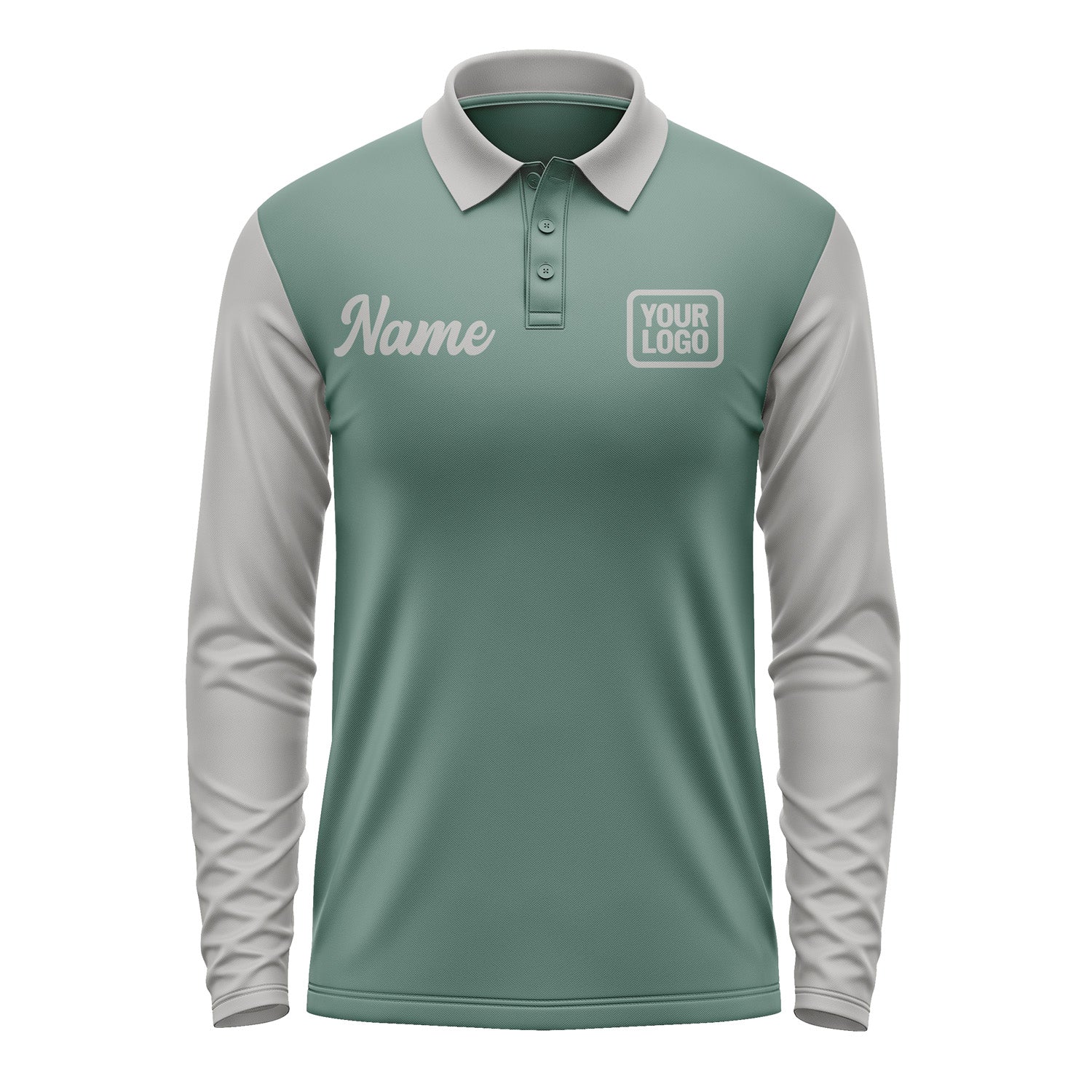 Custom Blue Green Gray Long Sleeve Polo Shirt Pl270404B104