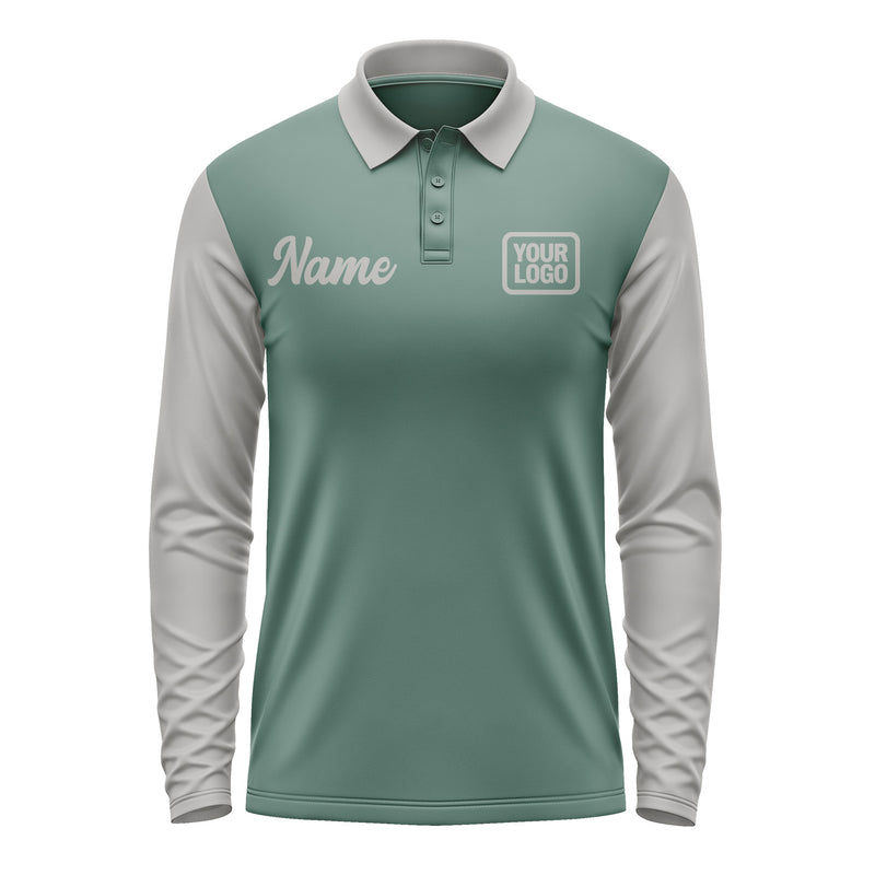 Custom Blue Green Gray Long Sleeve Polo Shirt Pl270404B104