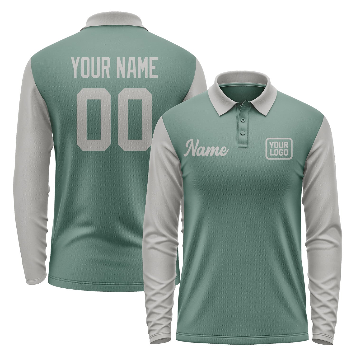 Custom Blue Green Gray Long Sleeve Polo Shirt Pl270404B104
