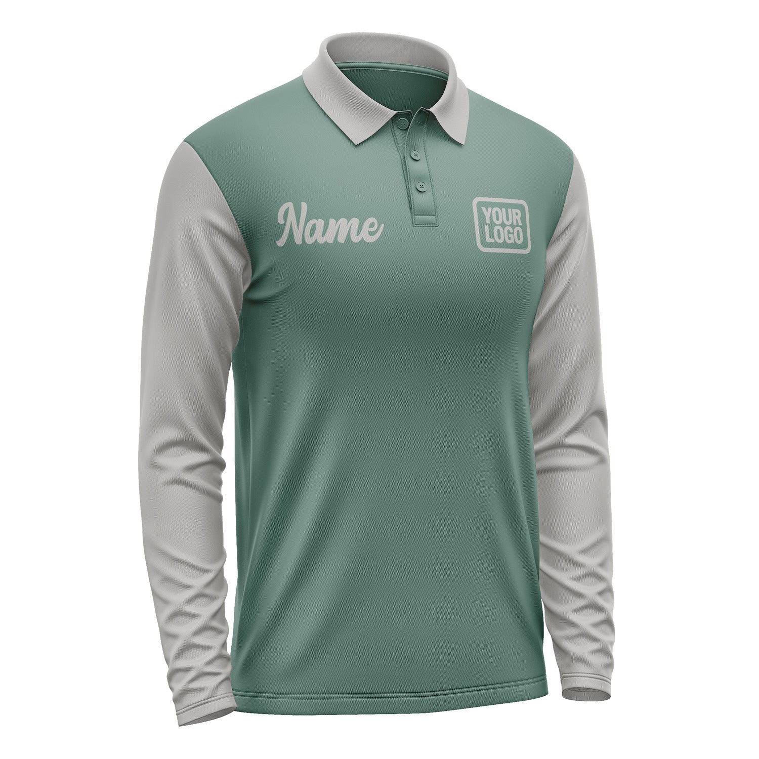 Custom Blue Green Gray Long Sleeve Polo Shirt Pl270404B104