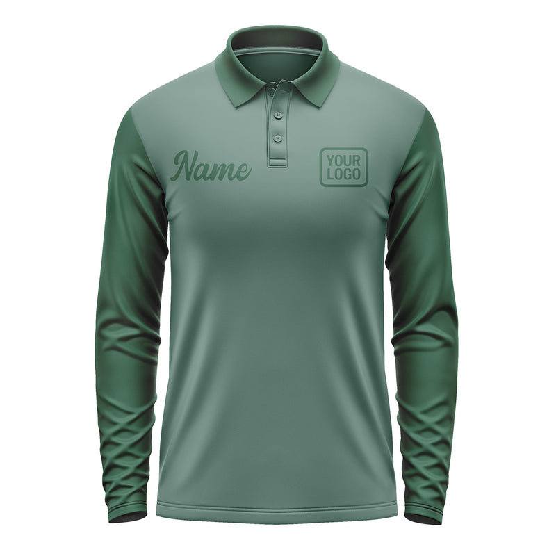 Custom Blue Green Green Long Sleeve Polo Shirt Pl270505B105