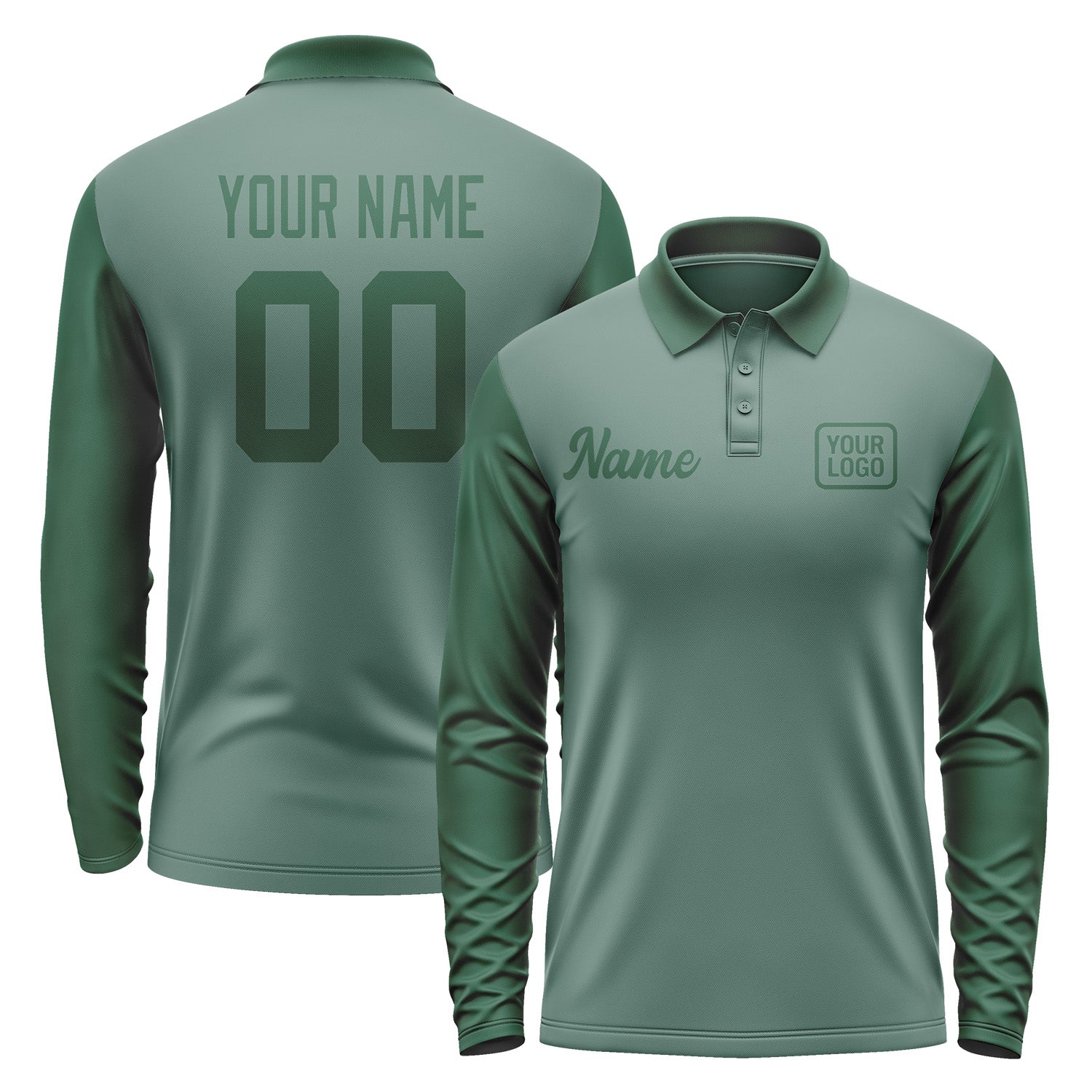 Custom Blue Green Green Long Sleeve Polo Shirt Pl270505B105