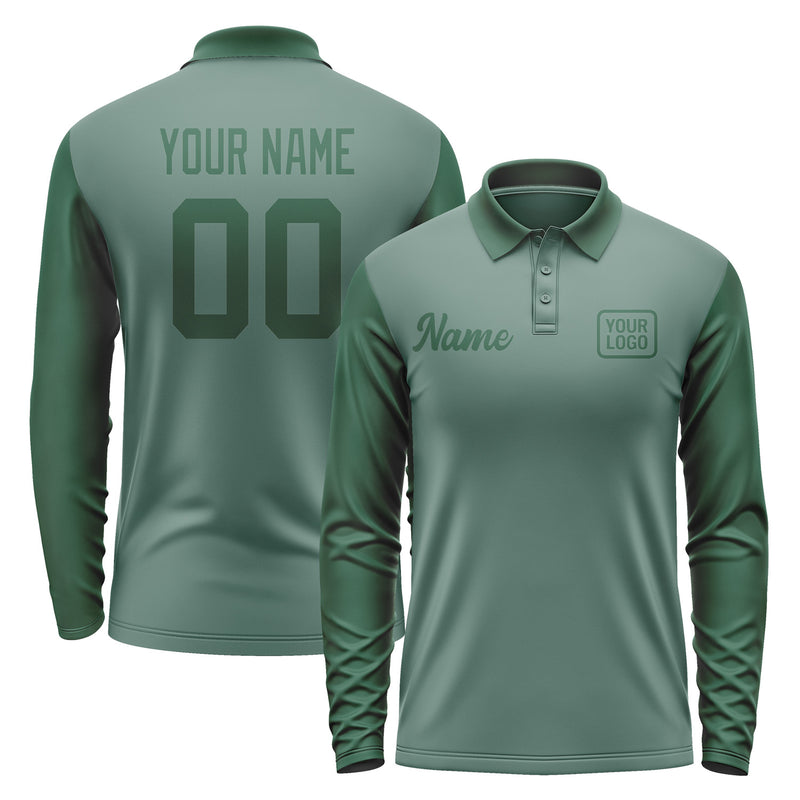 Custom Blue Green Green Long Sleeve Polo Shirt Pl270505B105