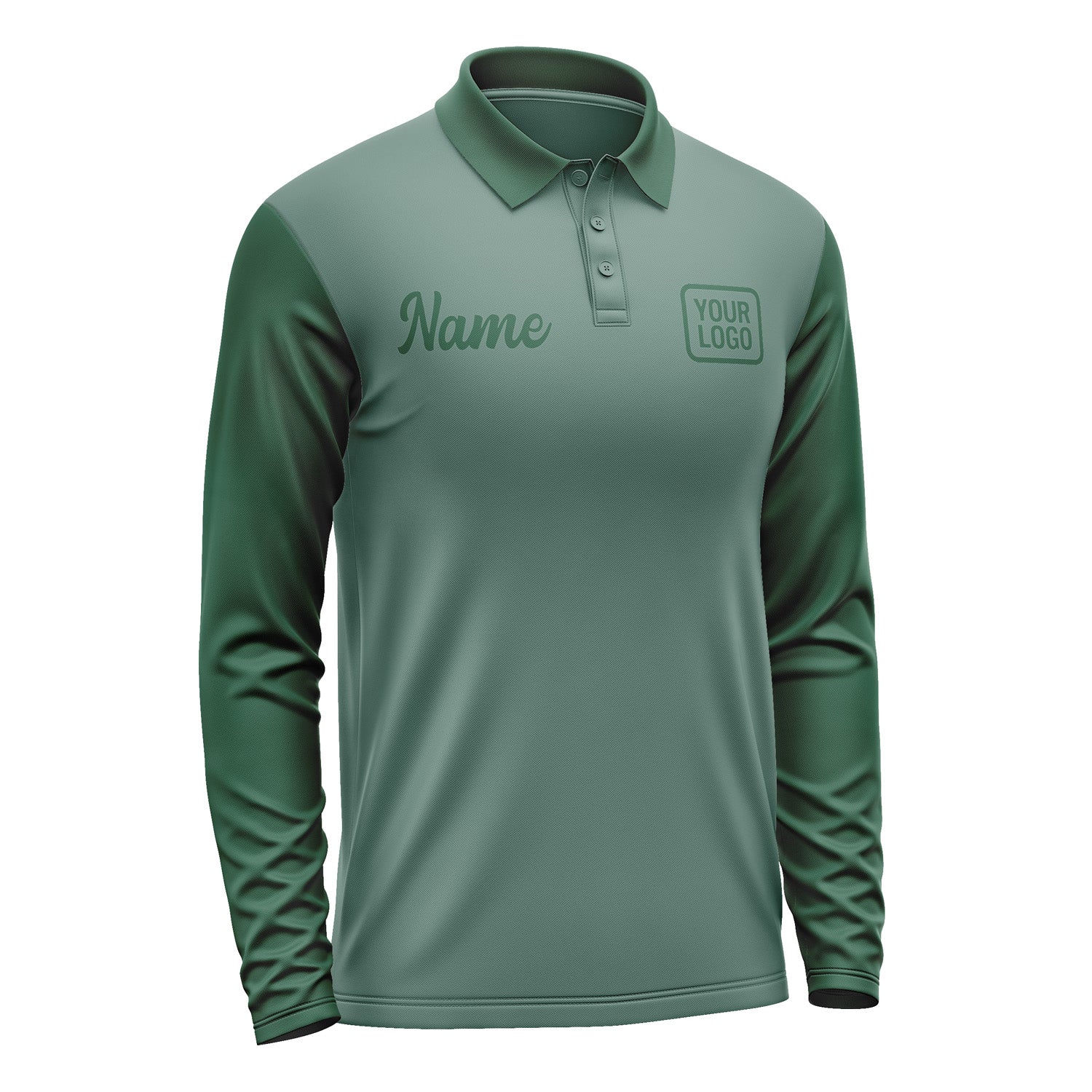 Custom Blue Green Green Long Sleeve Polo Shirt Pl270505B105